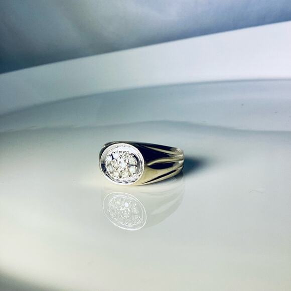 10K Gold & Diamonds Men Cluster Ring - Picture 3 of 13